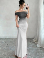 Melinda | Womens Off Shoulder Short Sleeve Gradient Bodycon Maxi Dress