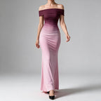 Melinda | Womens Off Shoulder Short Sleeve Gradient Bodycon Maxi Dress
