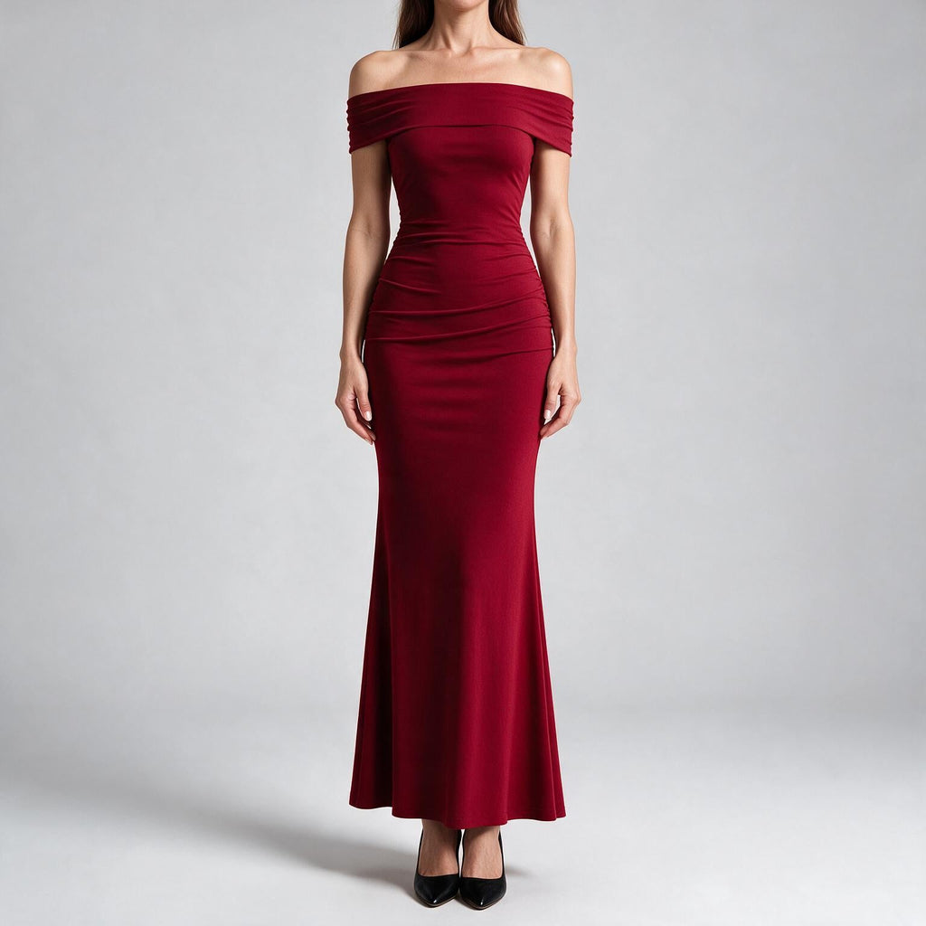 Melinda | Womens Off Shoulder Short Sleeve Gradient Bodycon Maxi Dress
