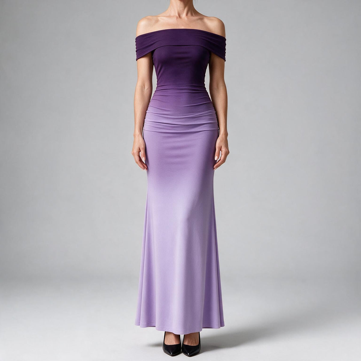 Melinda | Womens Off Shoulder Short Sleeve Gradient Bodycon Maxi Dress