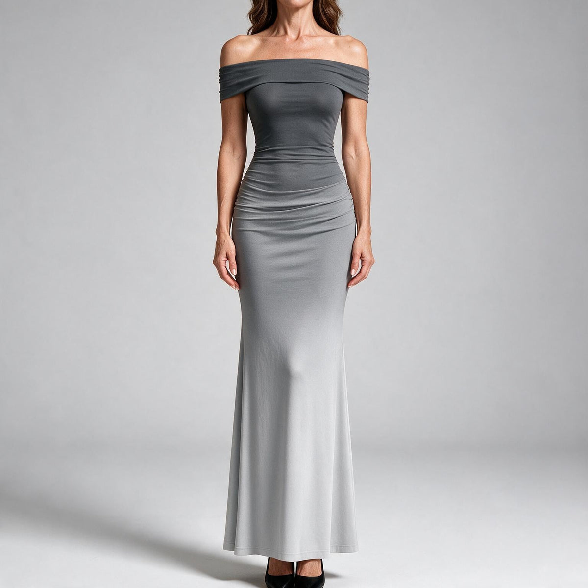 Melinda | Womens Off Shoulder Short Sleeve Gradient Bodycon Maxi Dress