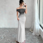 Melinda | Womens Off Shoulder Short Sleeve Gradient Bodycon Maxi Dress