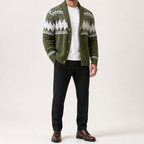 Merrick | Mens Solid Colour Knit Knitted Jumper Cardigan, Green 2