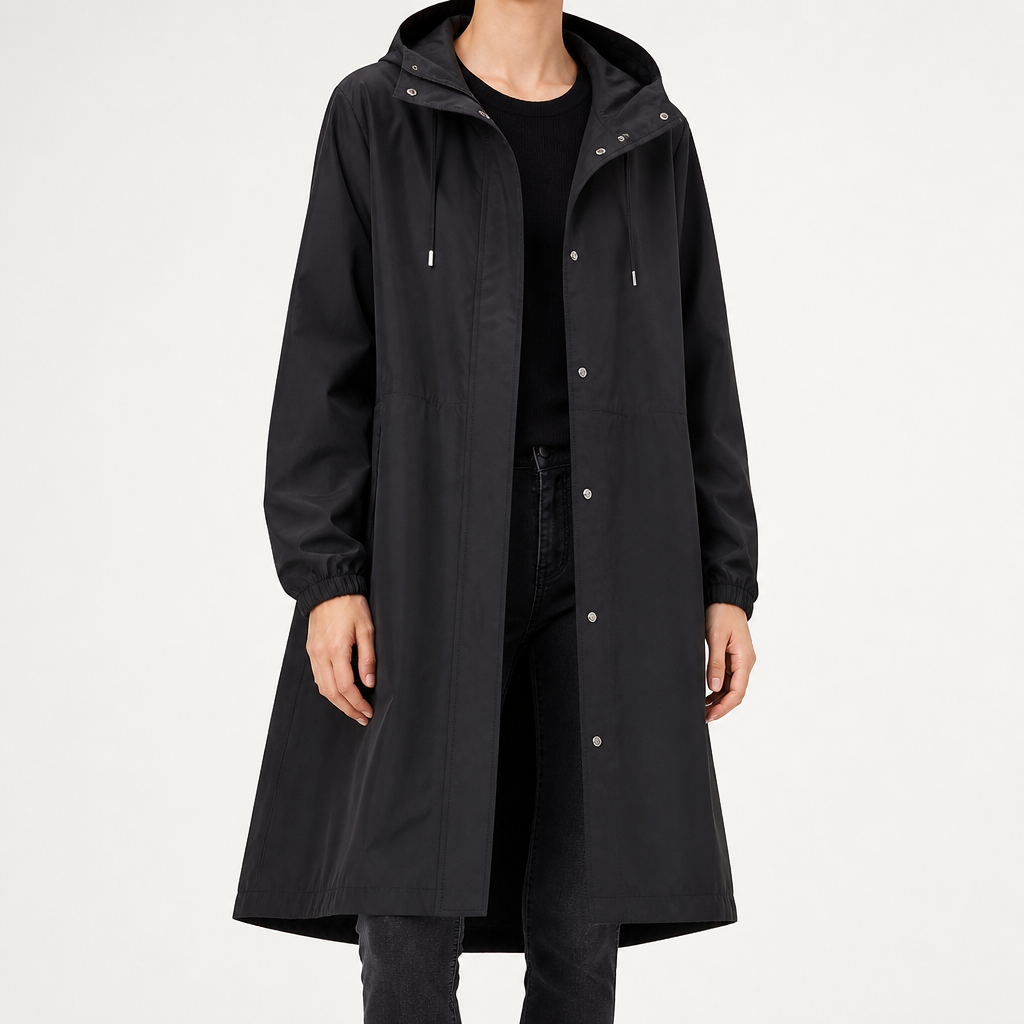 Mia | Womens Waterproof Hooded Poncho Raincoat, Black 2