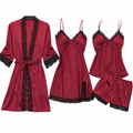 Micaela | Womens Satin Cami Sleepwear Pajama Set With Matching Robe, Red