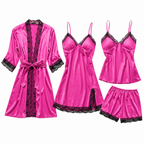 Micaela | Womens Satin Cami Sleepwear Pajama Set With Matching Robe, Rose Red