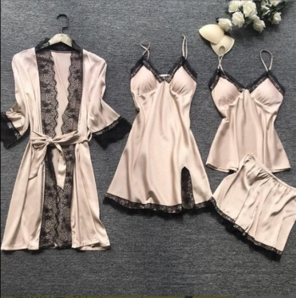 Micaela | Womens Satin Cami Sleepwear Pajama Set With Matching Robe