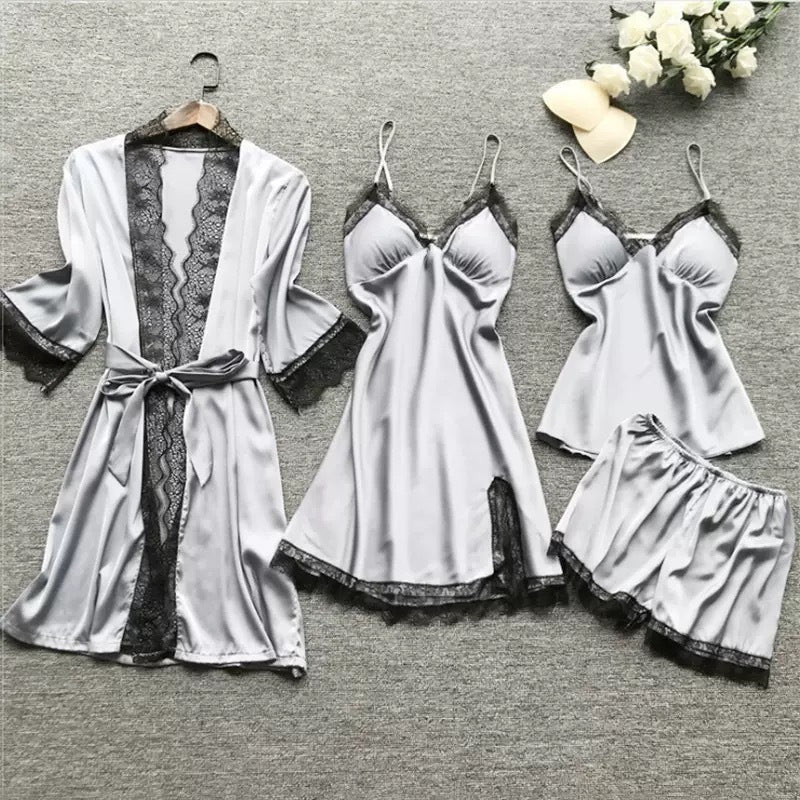 Micaela | Womens Satin Cami Sleepwear Pajama Set With Matching Robe