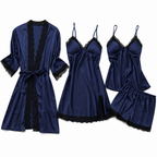 Micaela | Womens Satin Cami Sleepwear Pajama Set With Matching Robe, Navy Blue