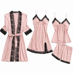 Micaela | Womens Satin Cami Sleepwear Pajama Set With Matching Robe, Pink
