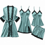 Micaela | Womens Satin Cami Sleepwear Pajama Set With Matching Robe, Teal