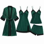 Micaela | Womens Satin Cami Sleepwear Pajama Set With Matching Robe, Dark Green