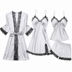 Micaela | Womens Satin Cami Sleepwear Pajama Set With Matching Robe, Silver Grey