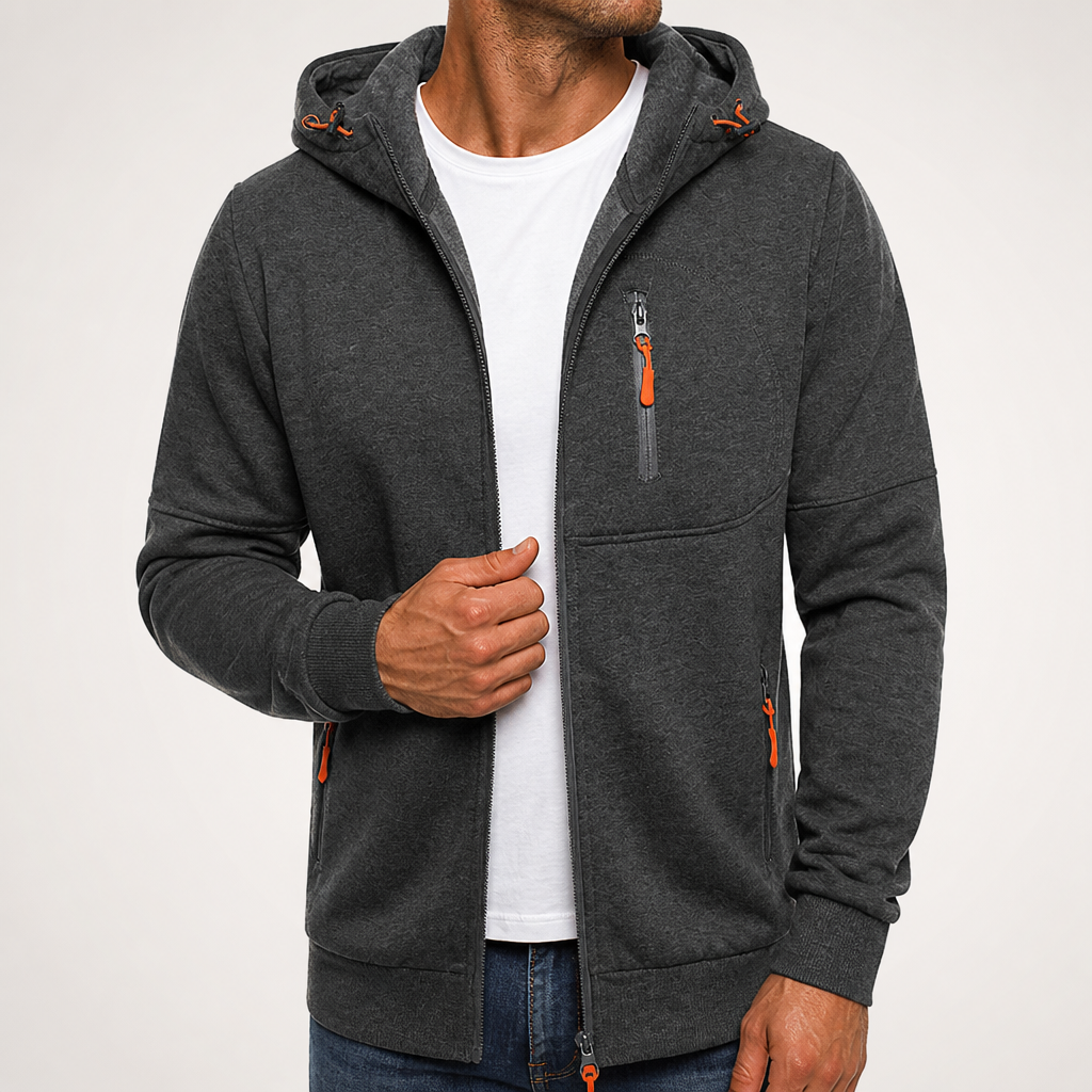 Michael | Mens Hooded Jacket Zip Up Lightweight Sports Windbreaker, Dark Grey