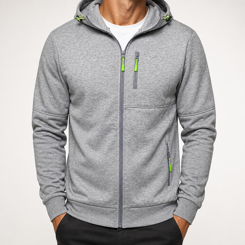 Michael | Mens Hooded Jacket Zip Up Lightweight Sports Windbreaker, Grey