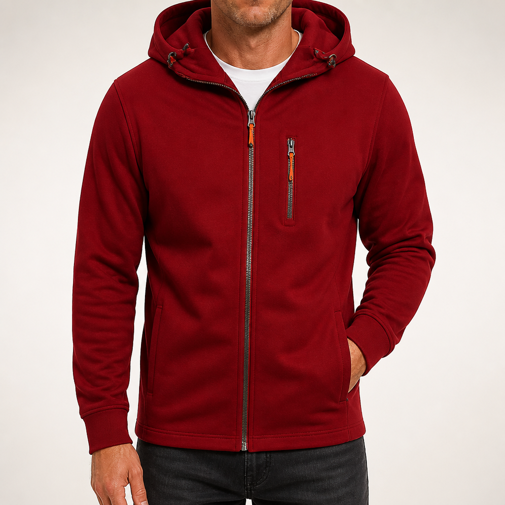 Michael | Mens Hooded Jacket Zip Up Lightweight Sports Windbreaker, Wine Red