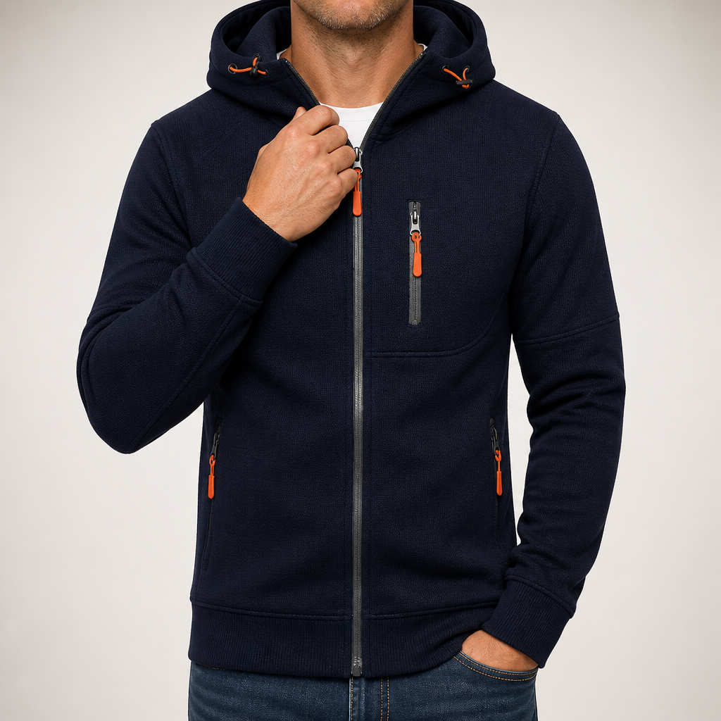 Michael | Mens Hooded Jacket Zip Up Lightweight Sports Windbreaker, Navy Blue
