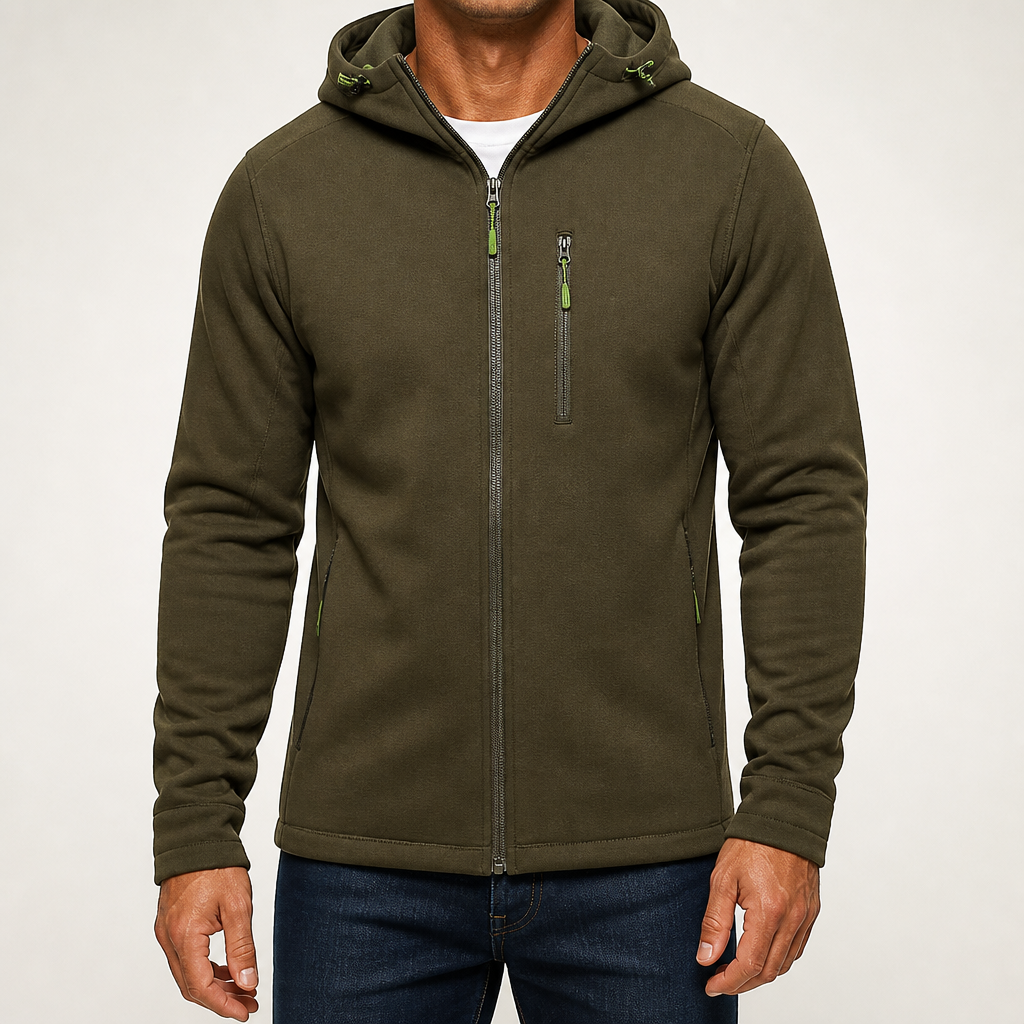 Michael | Mens Hooded Jacket Zip Up Lightweight Sports Windbreaker, Army Green