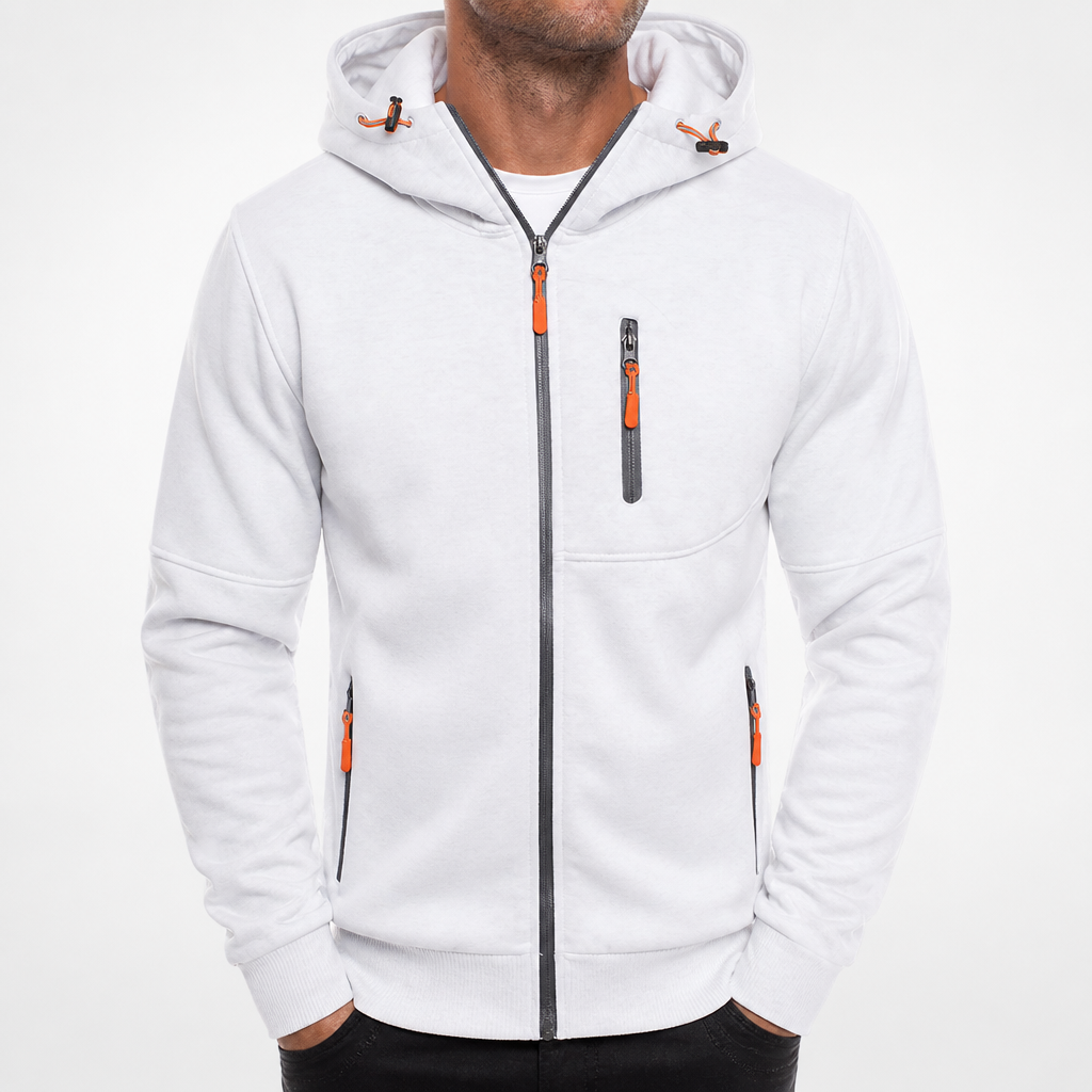 Michael | Mens Hooded Jacket Zip Up Lightweight Sports Windbreaker, White