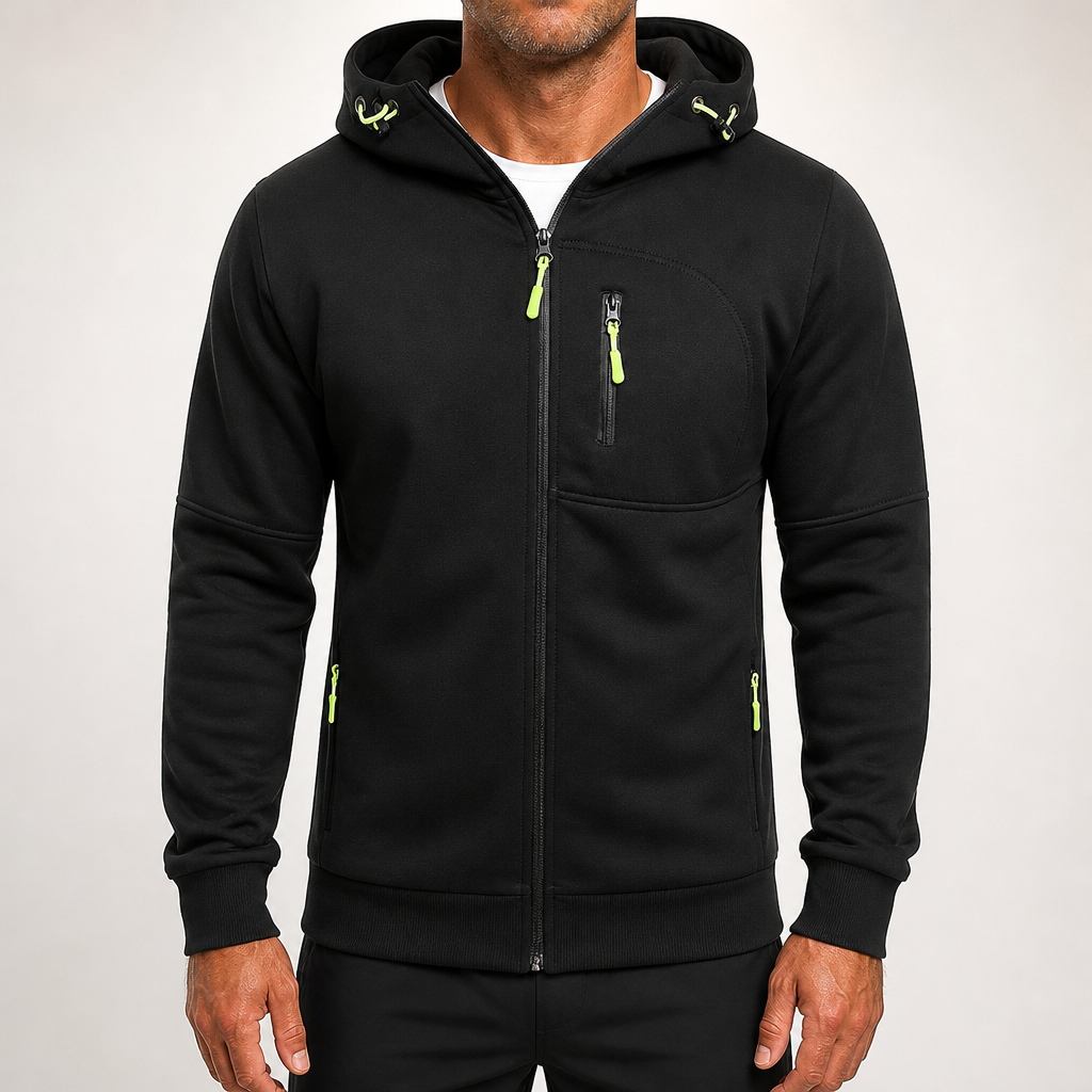 Michael | Mens Hooded Jacket Zip Up Lightweight Sports Windbreaker, Black