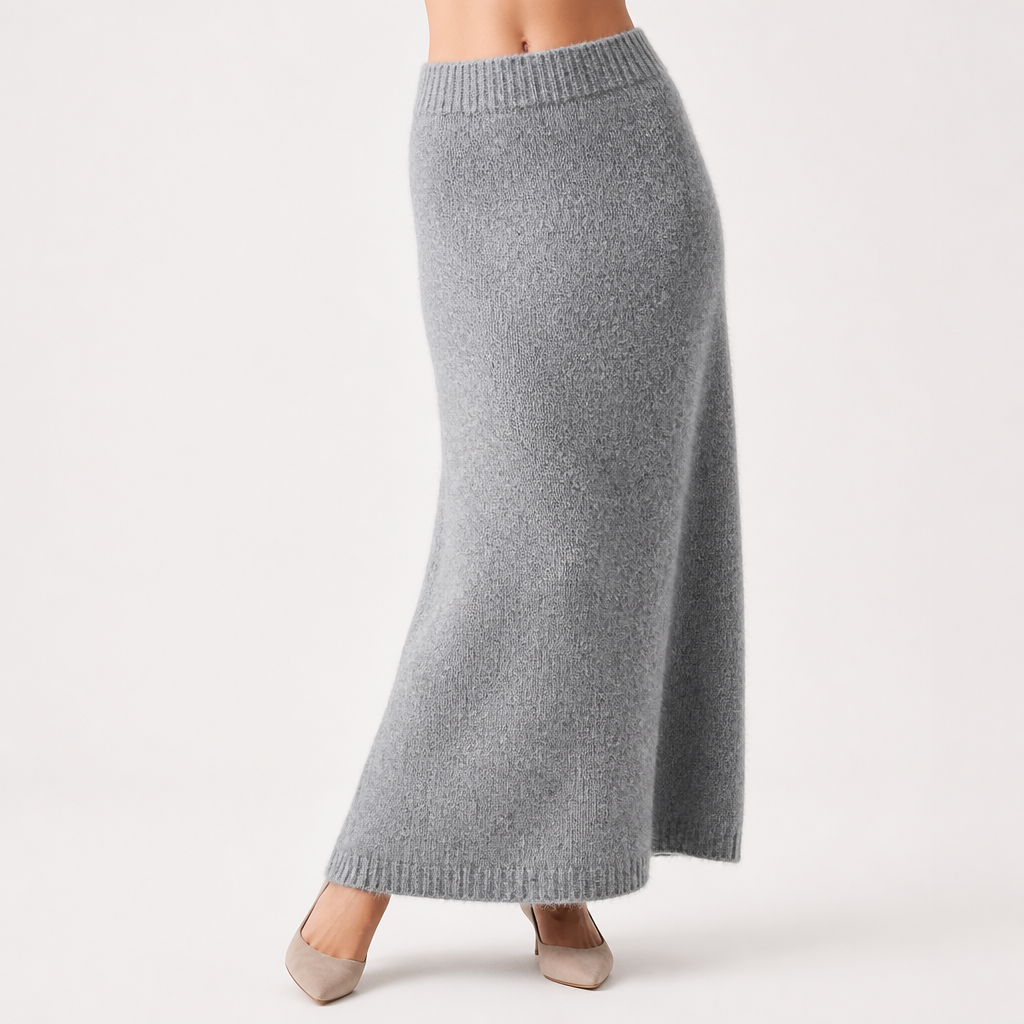 Michelle | Womens Knit Two Piece Sweater Skirt V Neck Lounge Set, Gray