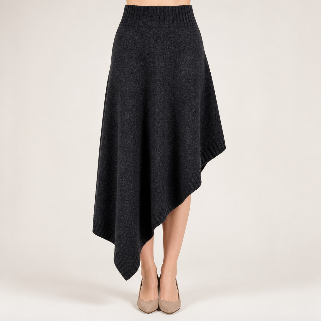 Michelle | Womens Knit Two Piece Sweater Skirt V Neck Lounge Set, Black