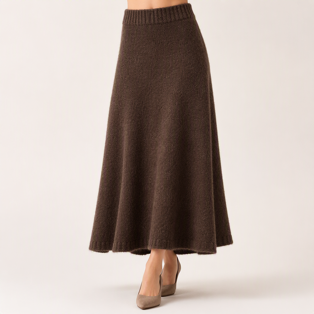 Michelle | Womens Knit Two Piece Sweater Skirt V Neck Lounge Set, Brown