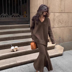 Michelle | Womens Knit Two Piece Sweater Skirt V Neck Lounge Set
