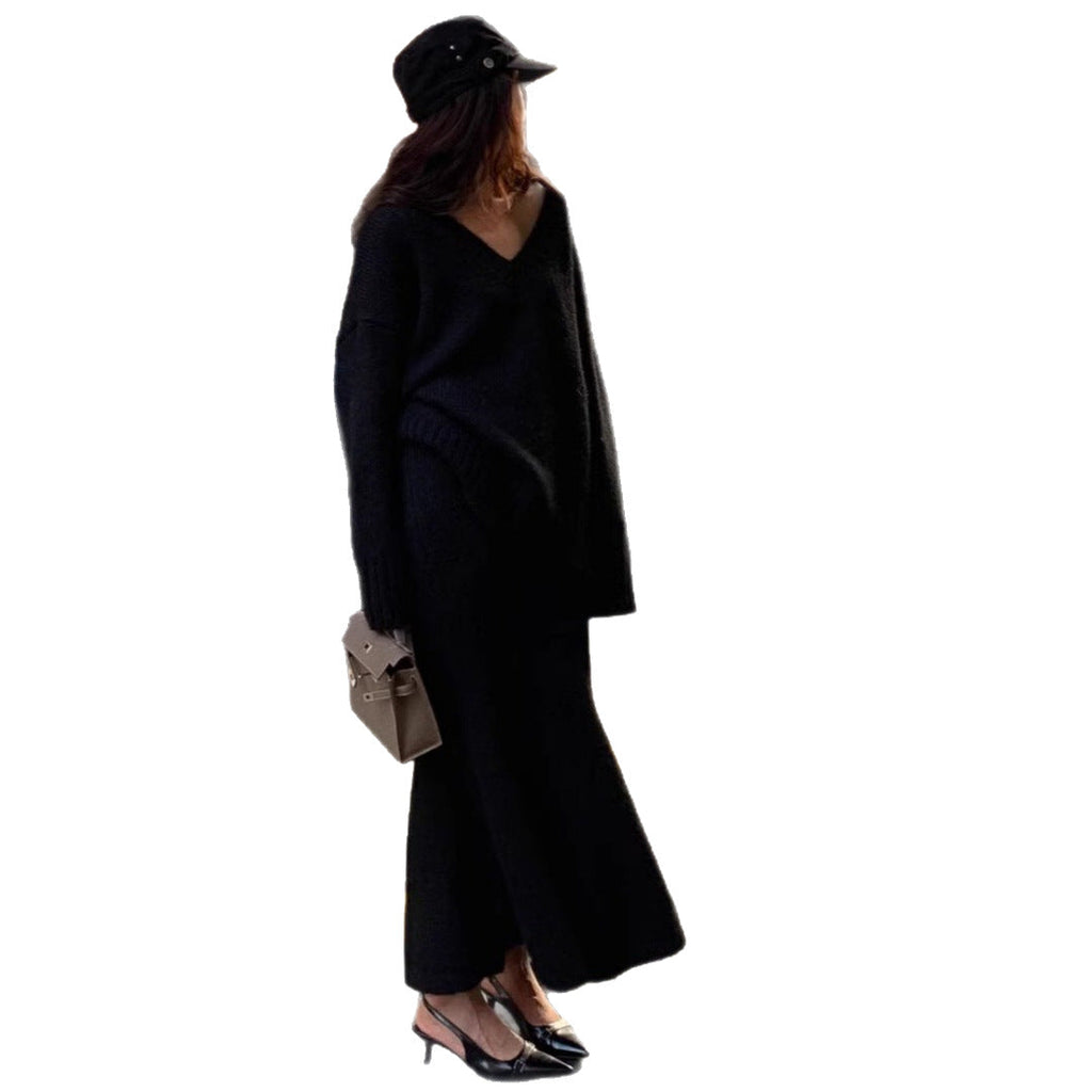 Michelle | Womens Knit Two Piece Sweater Skirt V Neck Lounge Set