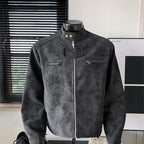 Miles | Mens Faux Leather Biker Autumn Moto Motorcycle Jacket - Black Grey