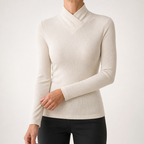 Miriam | Womens Half Turtleneck Ribbed Long Sleeve Top, Apricot