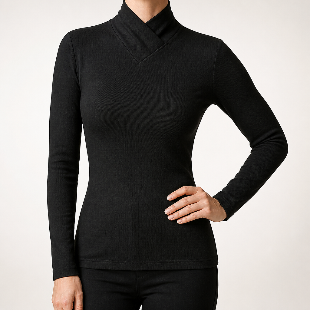 Miriam | Womens Half Turtleneck Ribbed Long Sleeve Top, Black