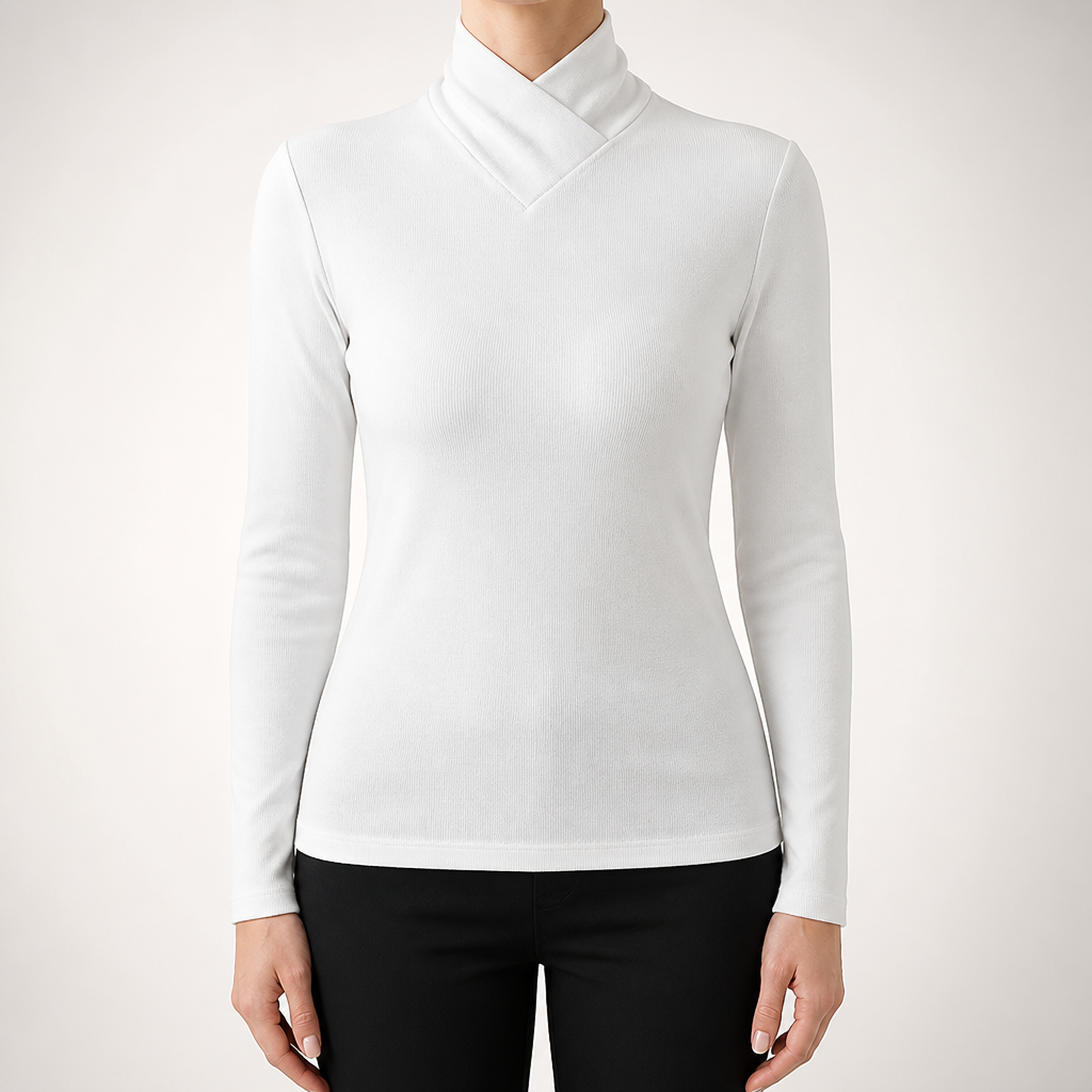 Miriam | Womens Half Turtleneck Ribbed Long Sleeve Top, White