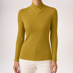 Miriam | Womens Half Turtleneck Ribbed Long Sleeve Top, Mustard