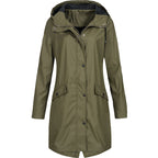 Mirren | Womens Waterproof Hooded Longline Rain Jacket, Army Green