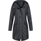 Mirren | Womens Waterproof Hooded Longline Rain Jacket, Black