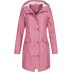 Mirren | Womens Waterproof Hooded Longline Rain Jacket, Pink