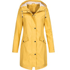 Mirren | Womens Waterproof Hooded Longline Rain Jacket, Yellow