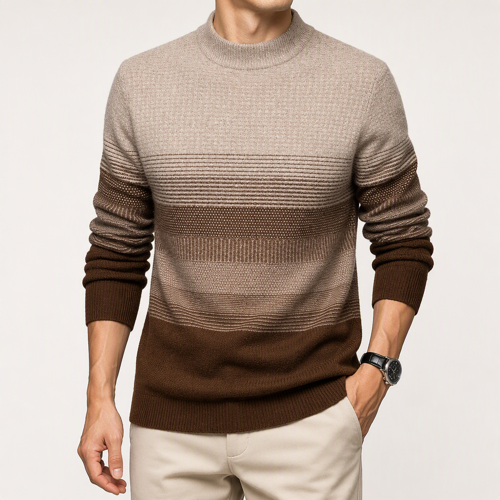 Mitchell | Mens Thick Warm Knit Sweater Round Neck Pullover, Brown