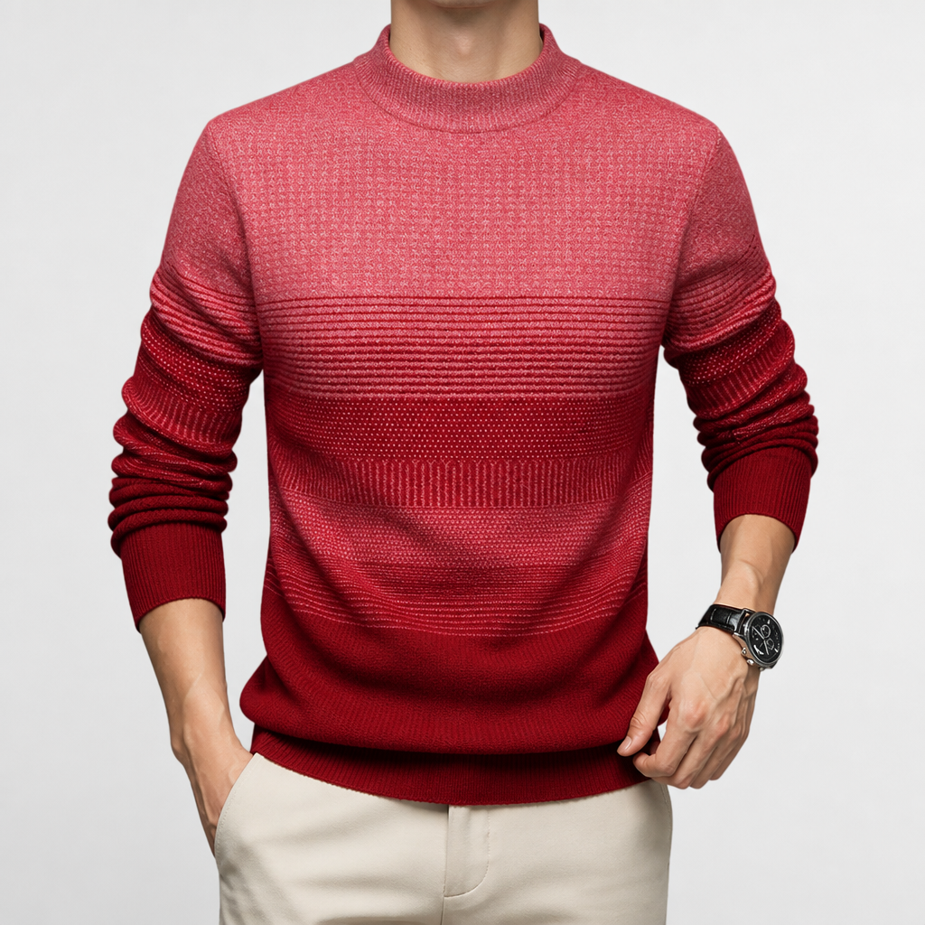Mitchell | Mens Thick Warm Knit Sweater Round Neck Pullover, Red