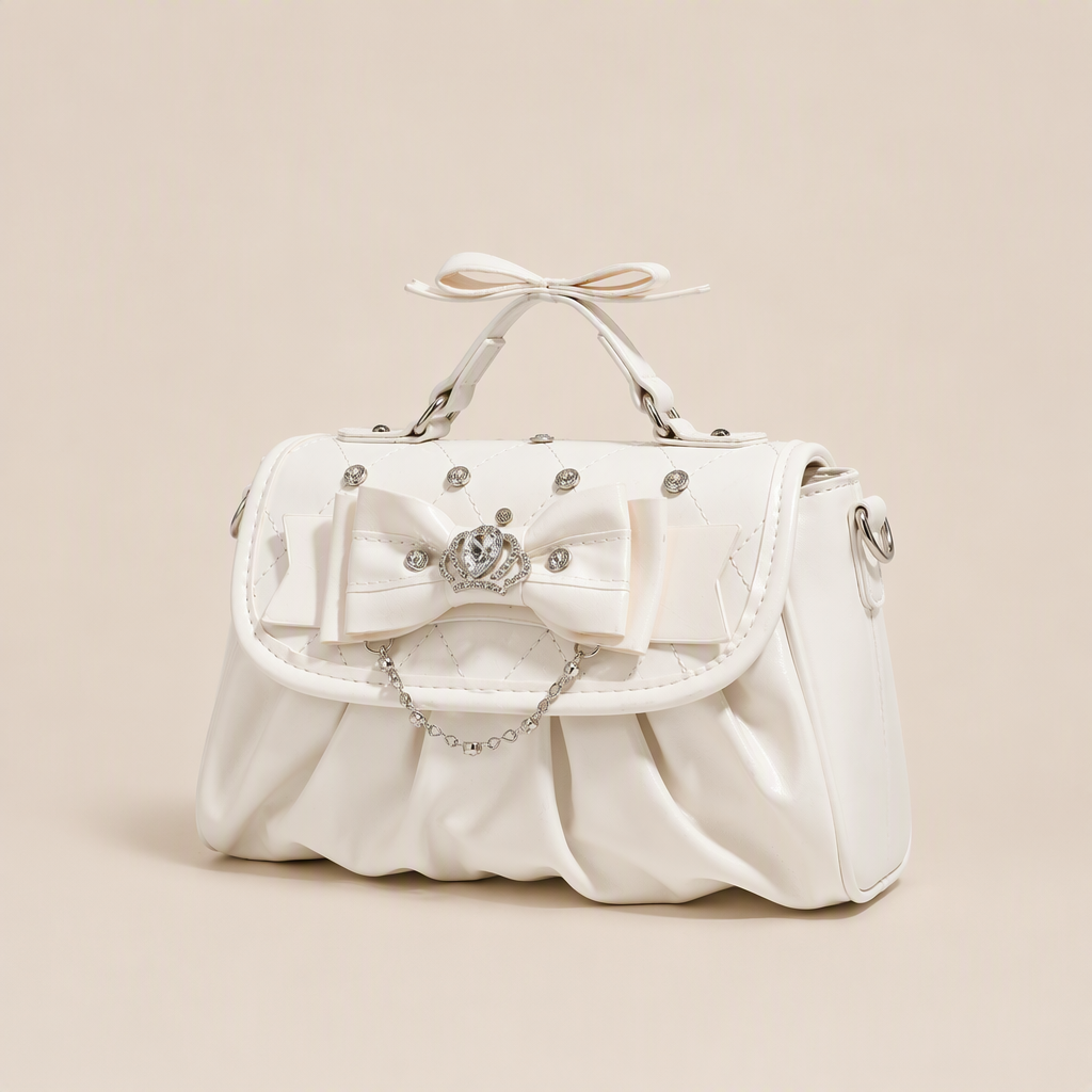 Mona | Womens Rhinestone Bow Evening Bag Shoulder Purse Handbag, White