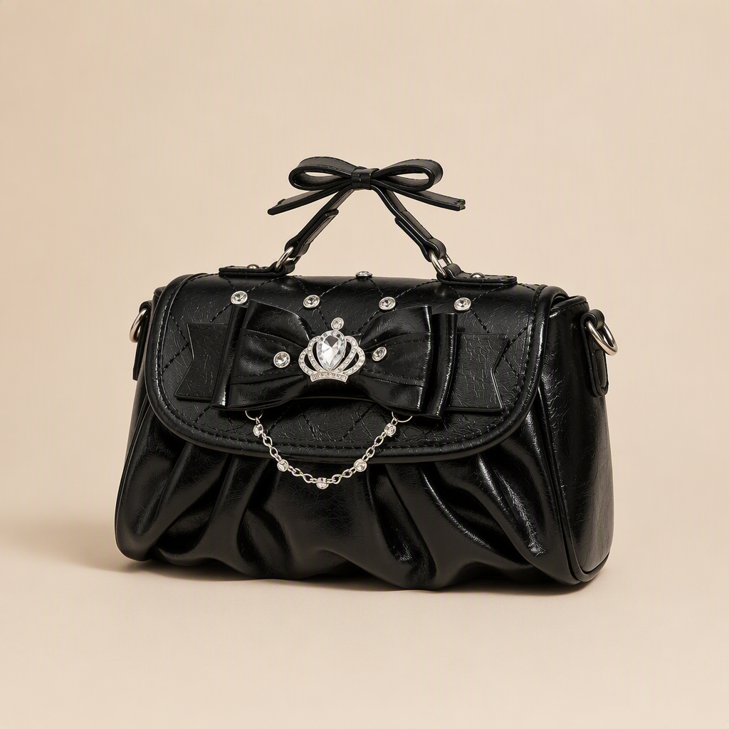 Mona | Womens Rhinestone Bow Evening Bag Shoulder Purse Handbag, Black