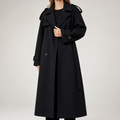 Monica | Womens Double Breasted Long Belted Trench Coat, Black