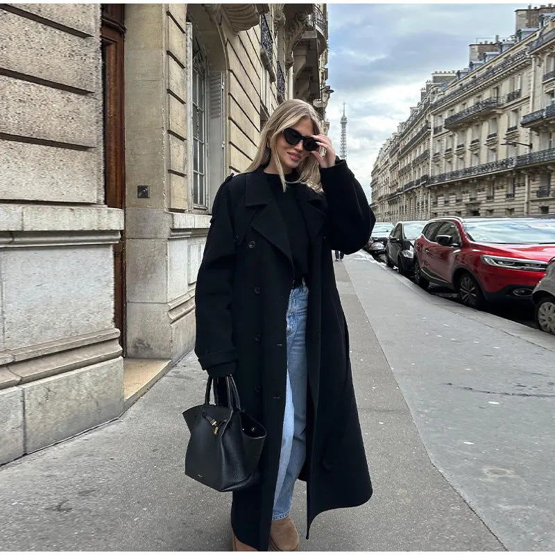 Monica | Womens Double Breasted Long Belted Trench Coat