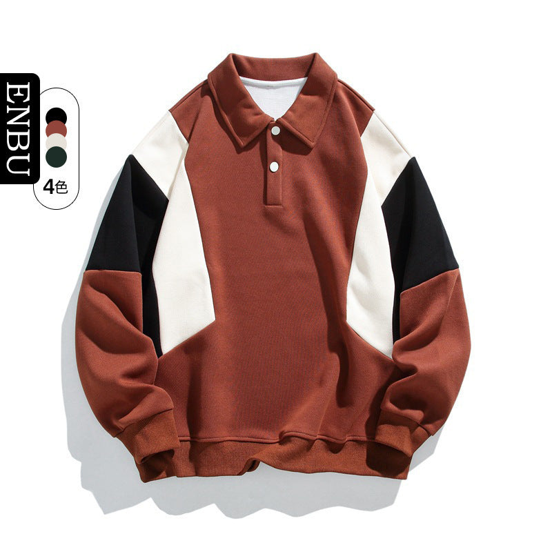 Monte | Mens Long Sleeve Polo Shirt Color Block Casual Collared Top