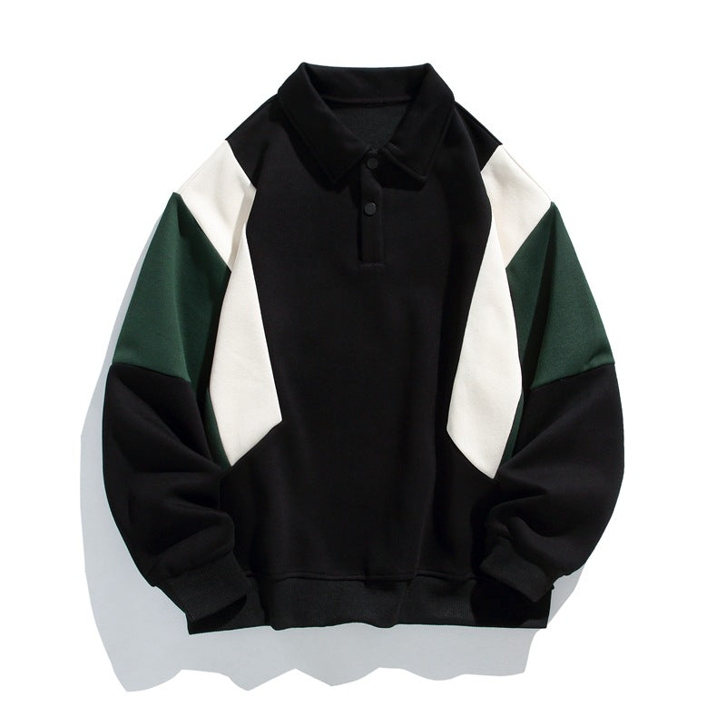Monte | Mens Long Sleeve Polo Shirt Color Block Casual Collared Top