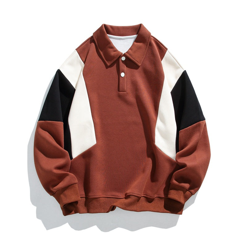 Monte | Mens Long Sleeve Polo Shirt Color Block Casual Collared Top