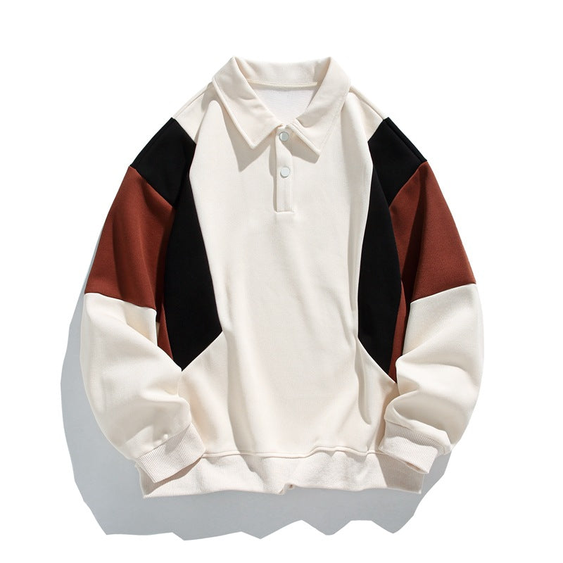 Monte | Mens Long Sleeve Polo Shirt Color Block Casual Collared Top