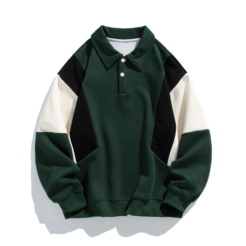 Monte | Mens Long Sleeve Polo Shirt Color Block Casual Collared Top