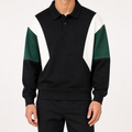 Monte | Mens Long Sleeve Polo Shirt Color Block Casual Collared Top, Black